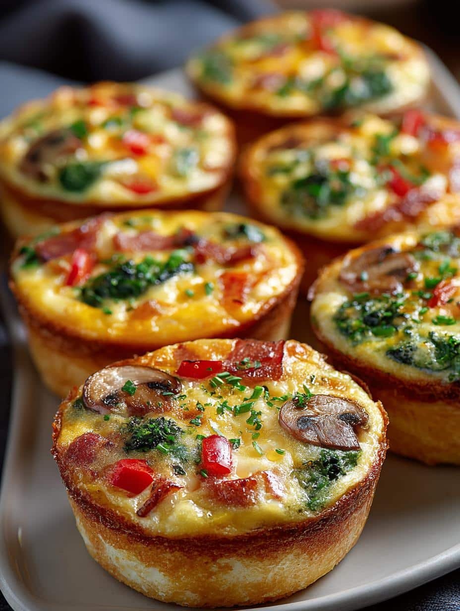 Delicious Muffin Tin Mini Quiche served on a plate with fresh ingredients