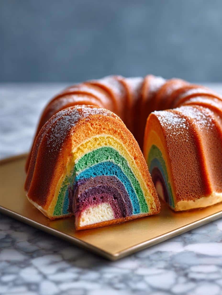 Rainbow Bundt Cake with Hidden Colors: A Sweet Surprise - Rainbow Bundt Cake with - additional detail