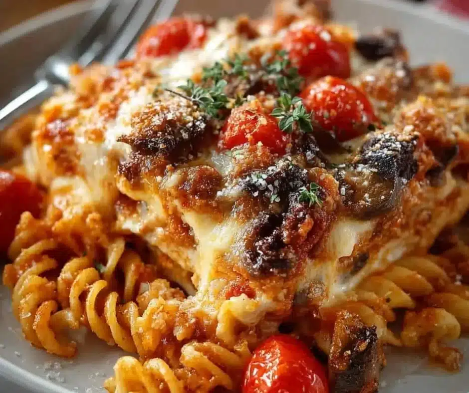 Delicious Johnny Marzetti casserole with pasta, ground meat, and cheese