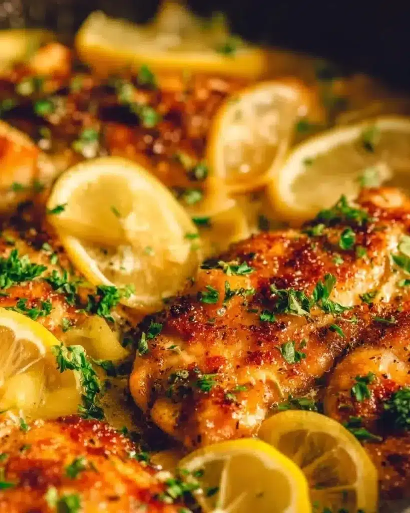 Delicious 30-minute lemon chicken with lemon butter sauce in skillet
