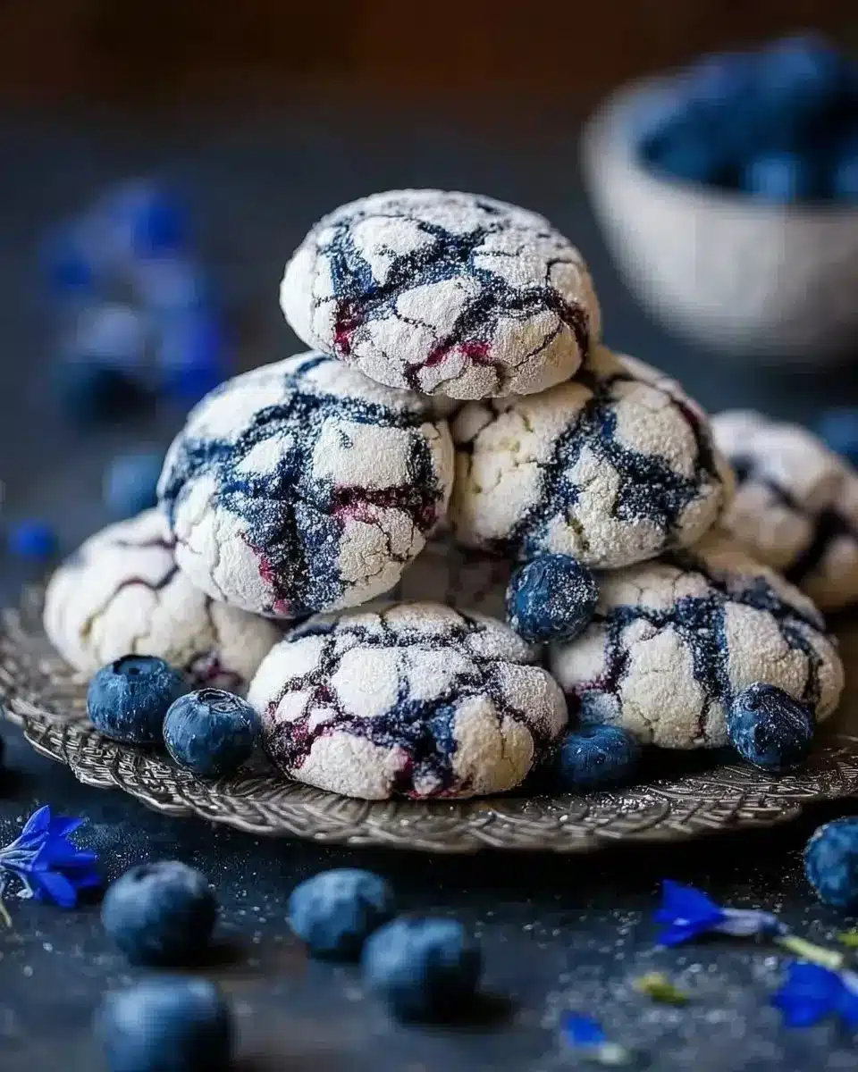 Blueberry Crinkle Cookies 1 Delicious blueberry crinkle cookies on a cooling rack
