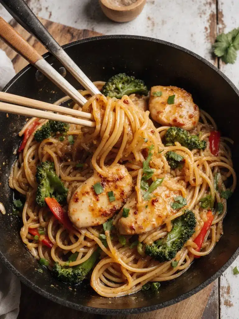 Delicious Chicken Lo Mein dish with colorful vegetables and tender chicken