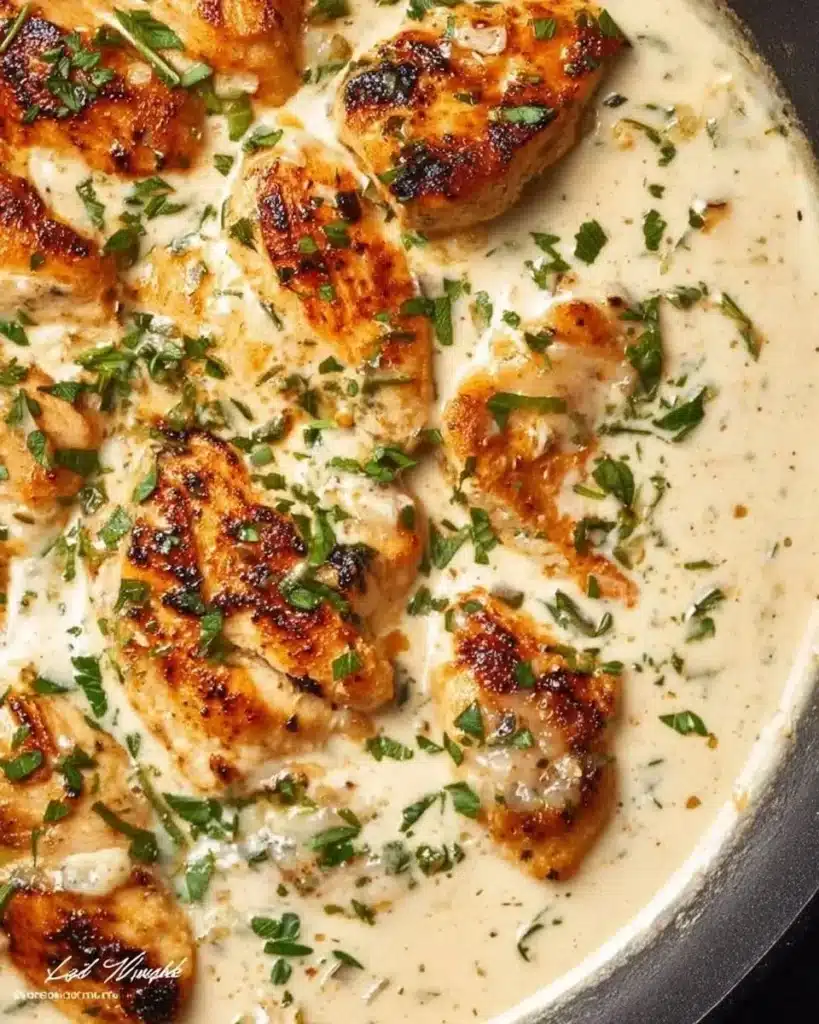 Creamy garlic herb chicken dish with cream cheese served on a plate