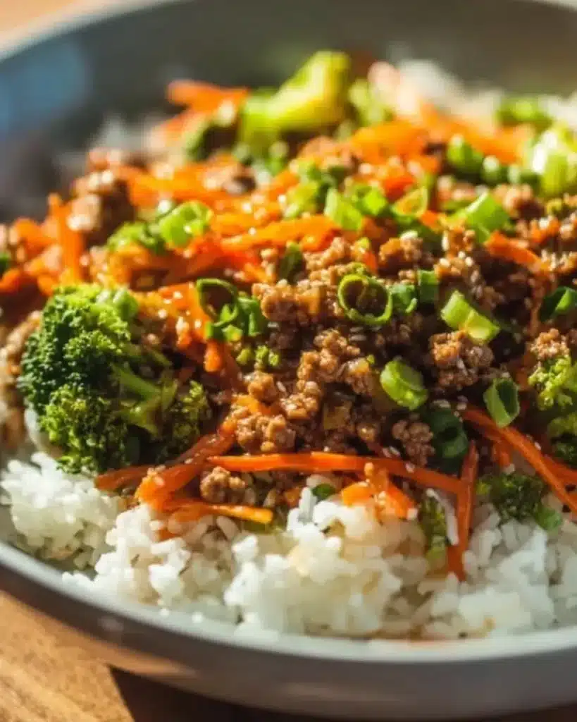 Ground Turkey Teriyaki Stir Fry with colorful vegetables in a bowl