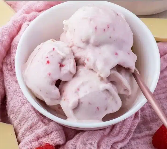 Healthy Ninja Creami White Chocolate Raspberry Protein Ice Cream in a bowl