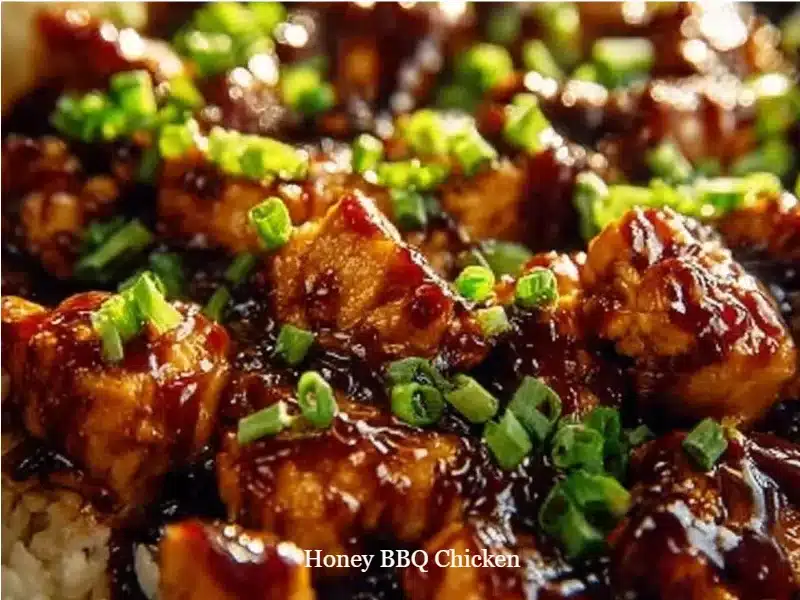 Plate of juicy Honey BBQ Chicken with grilled vegetables