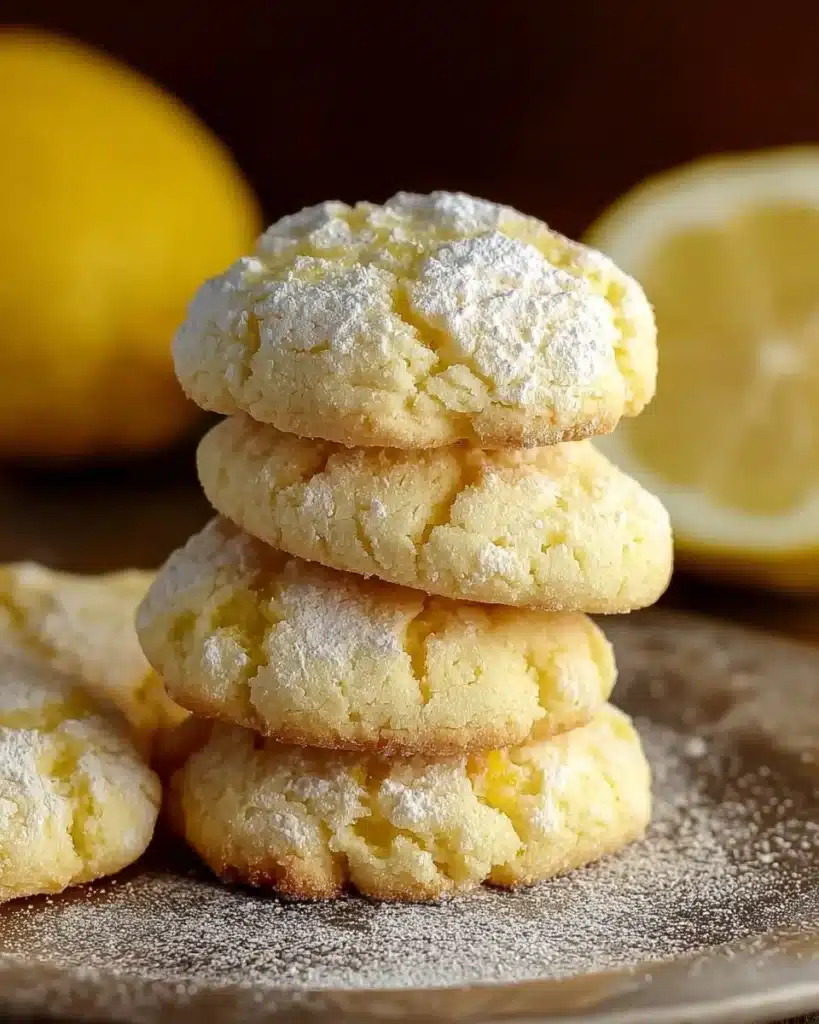 Lemon cake mix cookies on a plate with a lemon zest garnish