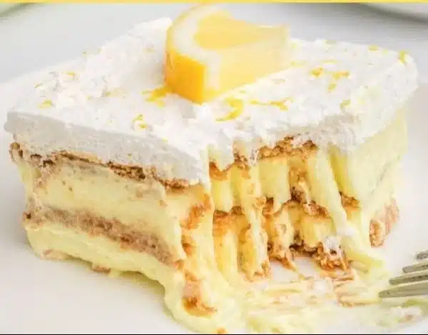 No-bake lemon icebox cake with creamy layers and lemon zest garnish
