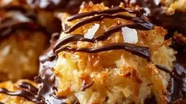 Plate of no bake Samoa cookies topped with chocolate and caramel