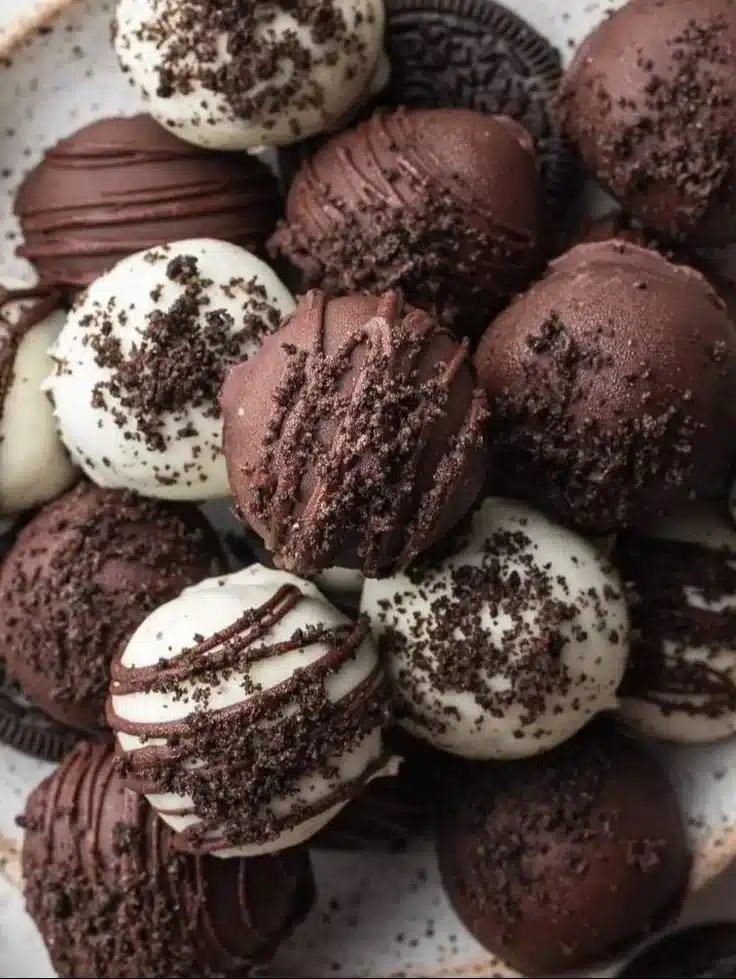 Delicious homemade Oreo Balls topped with chocolate and sprinkles