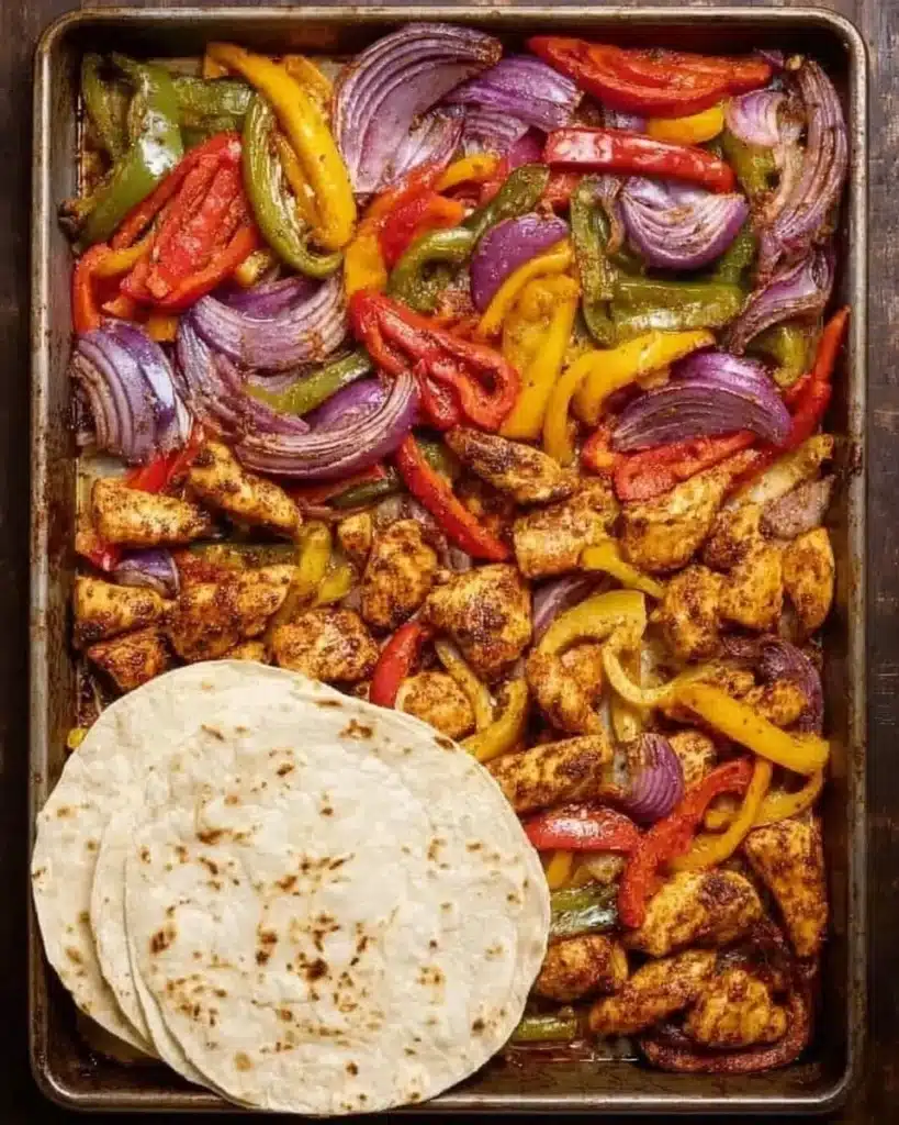 Delicious quick weeknight chicken fajitas with colorful peppers and onions