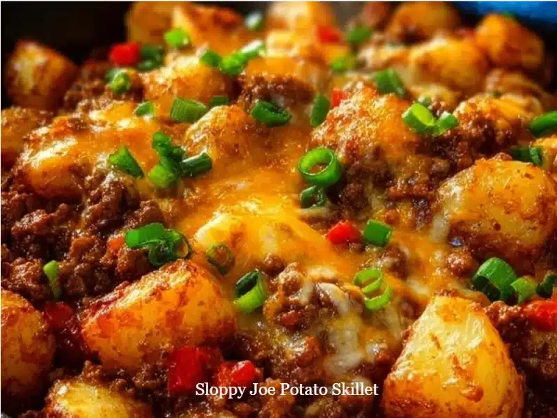 Sloppy Joe Potato Skillet 1 Delicious Sloppy Joe Potato Skillet served in a cast-iron pan