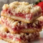 Strawberry Shortcake Bars topped with fresh strawberries and whipped cream