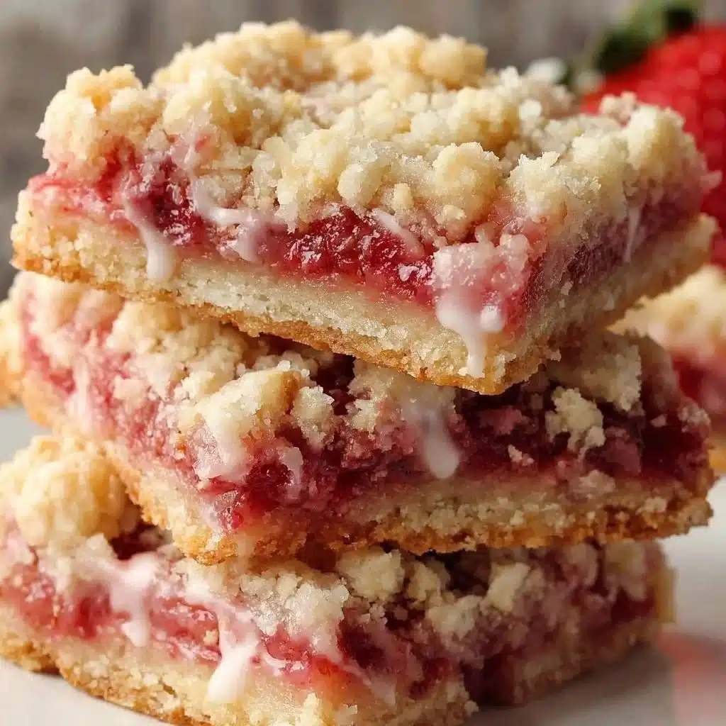 Strawberry Shortcake Bars topped with fresh strawberries and whipped cream