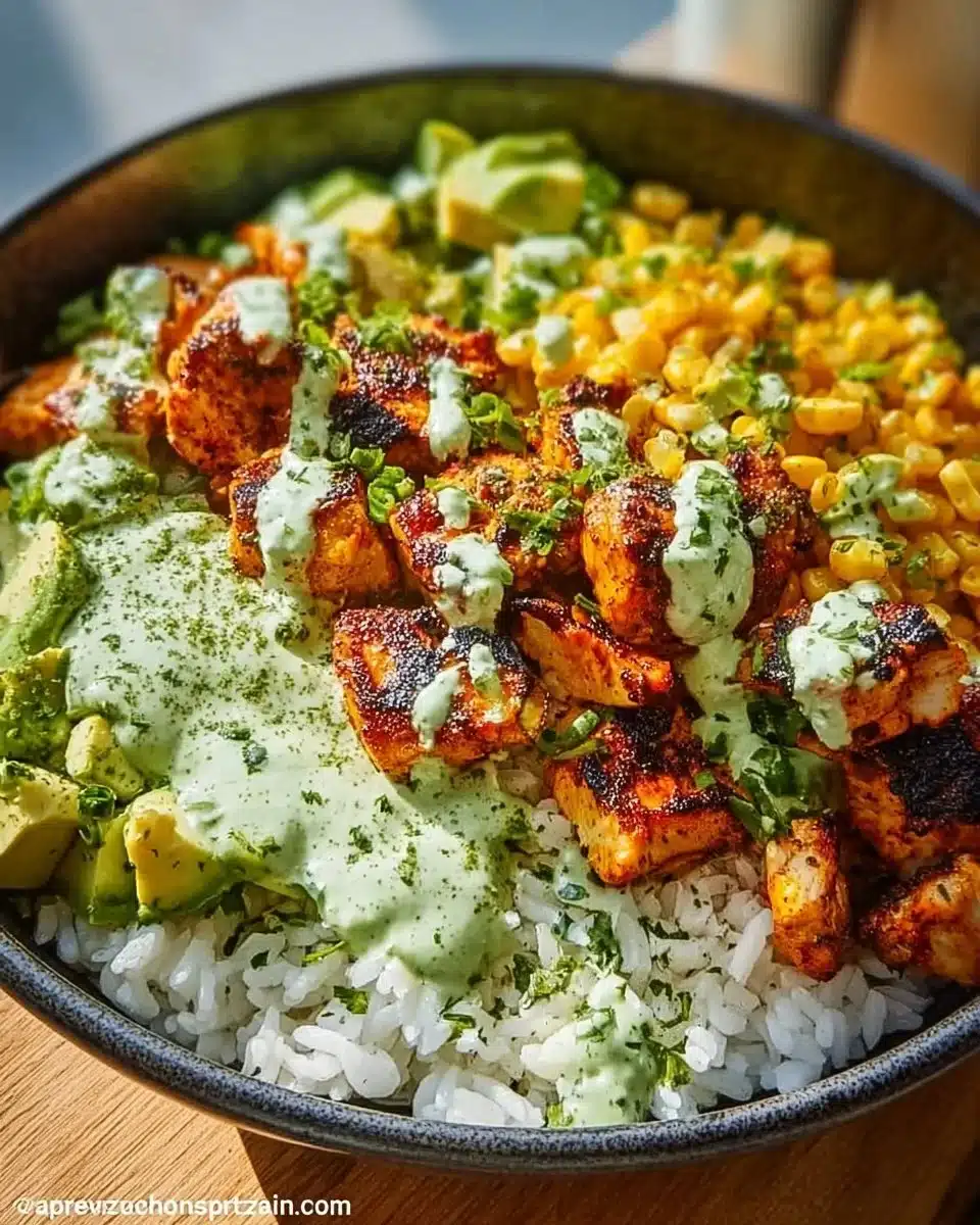 Street Corn Chicken Rice Bowl 1 Street Corn Chicken Rice Bowl with vibrant corn and tender chicken