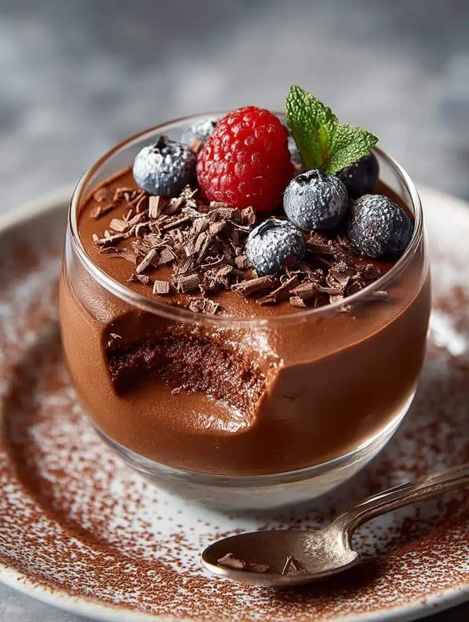 Vegan Chocolate Mousse served with Raspberry Compote in a stylish bowl
