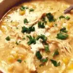 A bowl of delicious White Chicken Chili topped with fresh cilantro