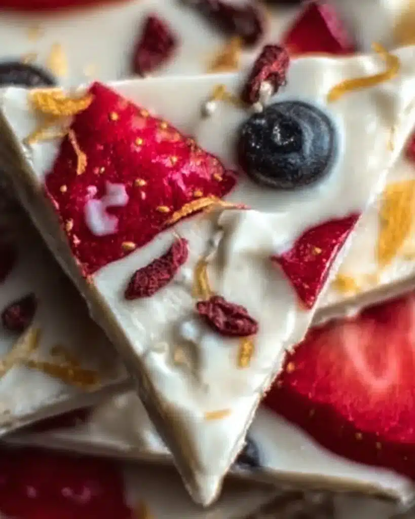 Delicious yogurt bark topped with fruits and nuts for a healthy snack