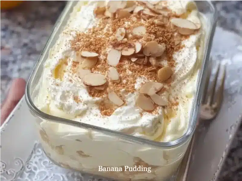 Delicious homemade banana pudding served in a glass dish