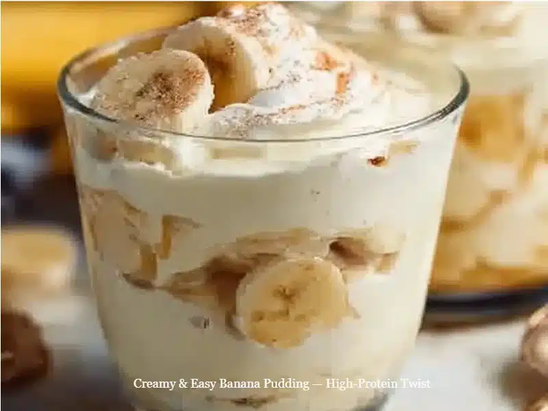 Creamy and easy banana pudding with a high-protein twist served in a bowl