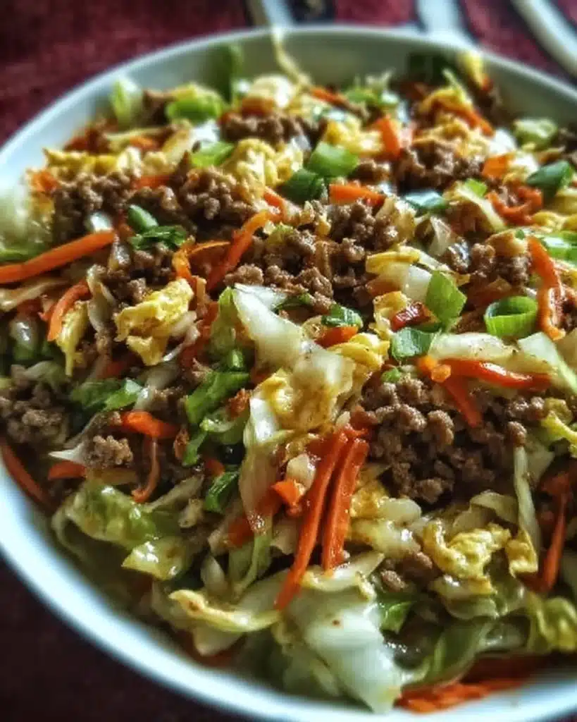 A delicious egg roll in a bowl served with fresh vegetables and soy sauce.