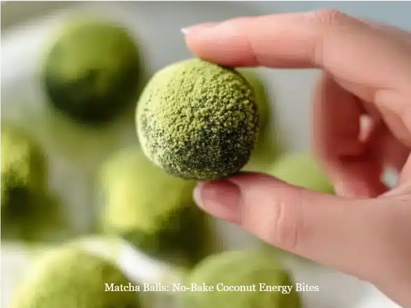 No-bake matcha balls with coconut, a delicious energy bite recipe.