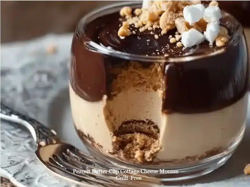 Guilt-free Peanut Butter Cup Mousse made with cottage cheese
