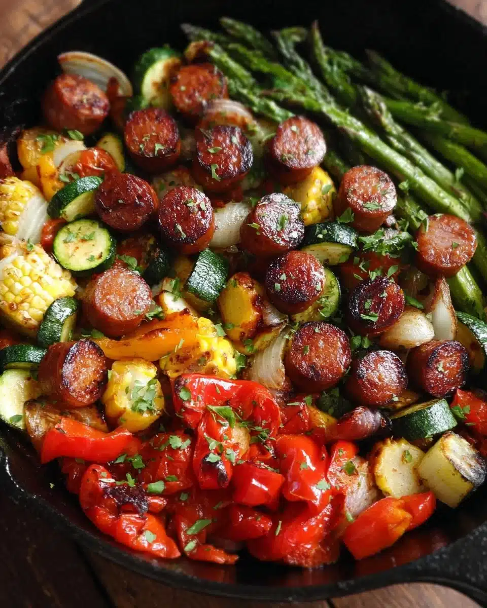 Sausage and Veggies Skillet featuring colorful vegetables and savory sausages