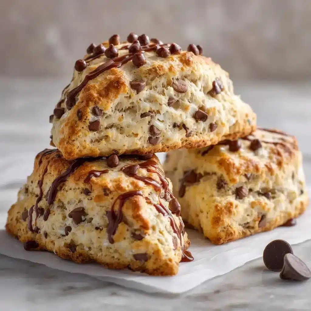 Freshly baked banana chocolate chip scones on a plate