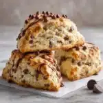 Freshly baked banana chocolate chip scones on a plate