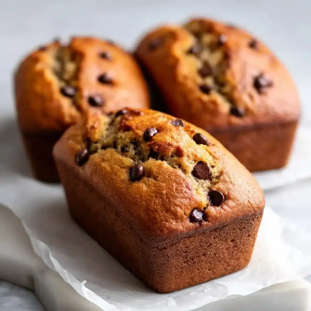 Mini loaves of banana chocolate chip bread fresh out of the oven