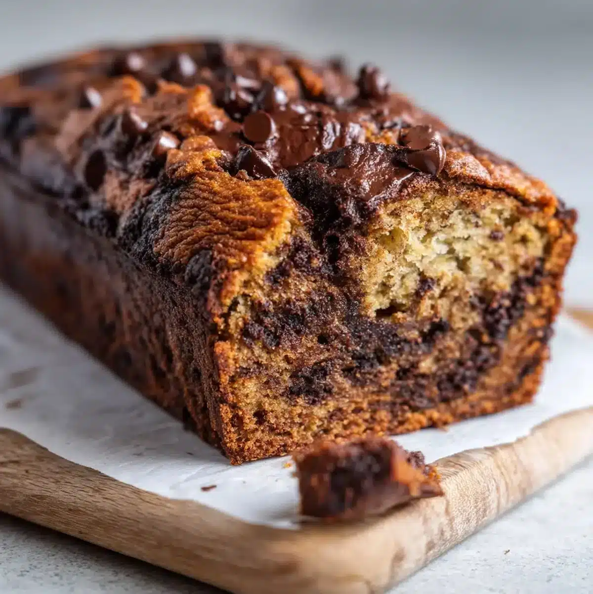 Sourdough Banana Chocolate Chip Bread with chocolate chips and banana slices