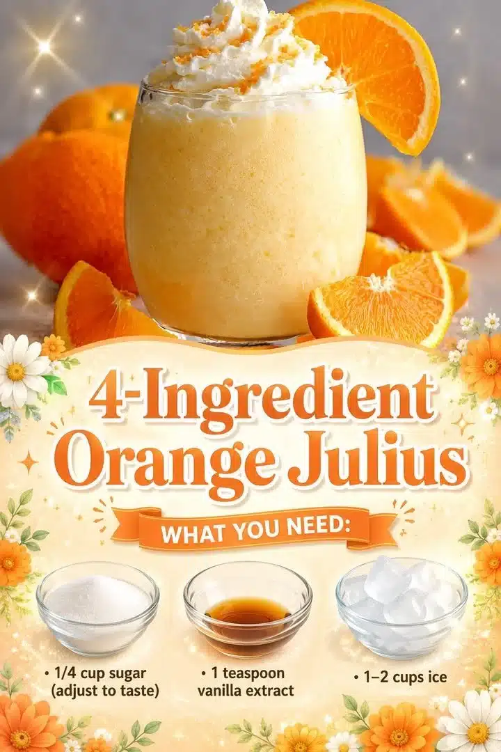 Homemade 4-Ingredient Orange Julius drink in a glass