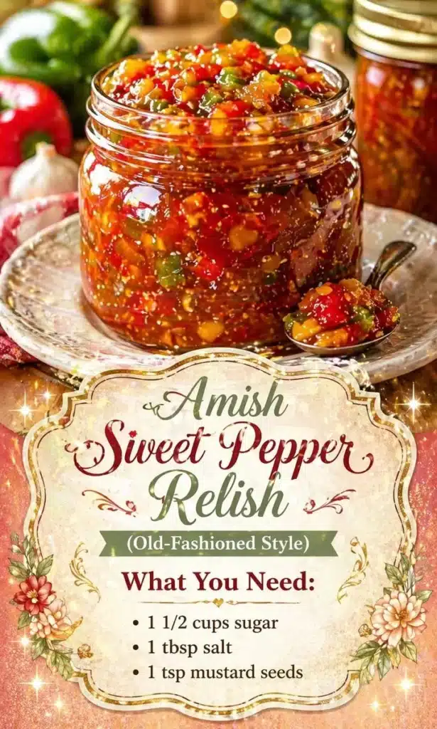 Jar of Amish Sweet Pepper Relish in old-fashioned style
