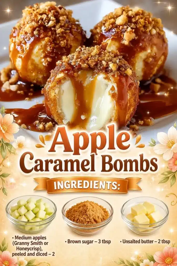 Delicious Apple Caramel Bombs with drizzled caramel topping