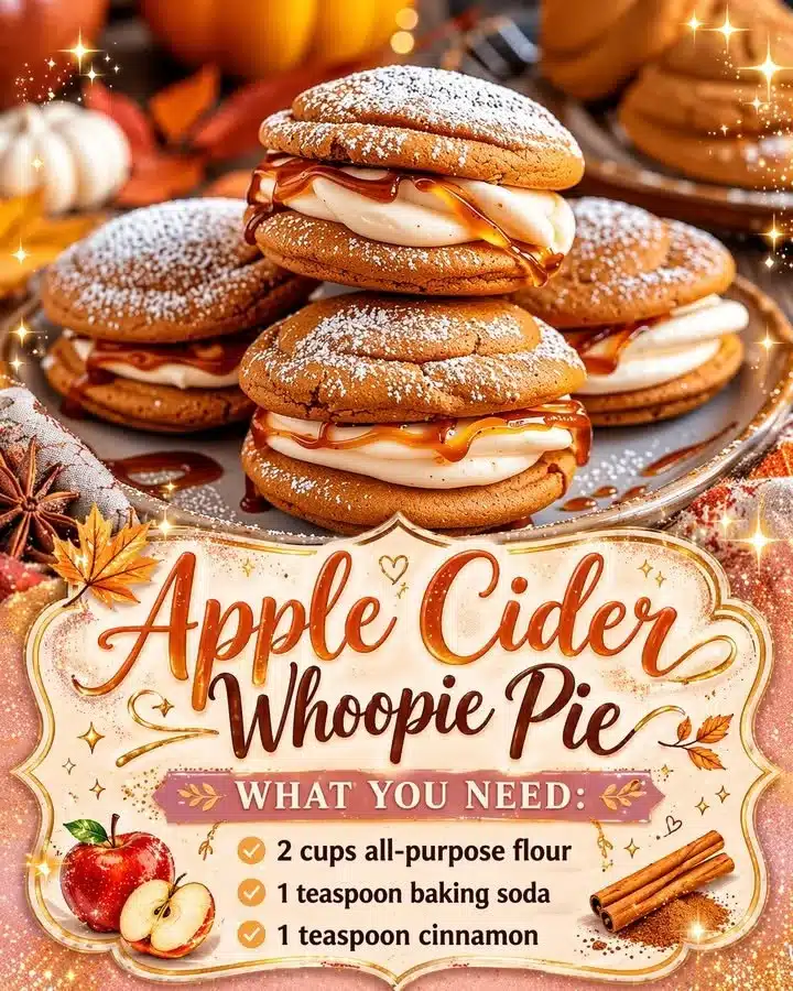 Delicious Apple Cider Whoopie Pie with spiced cookies and creamy filling