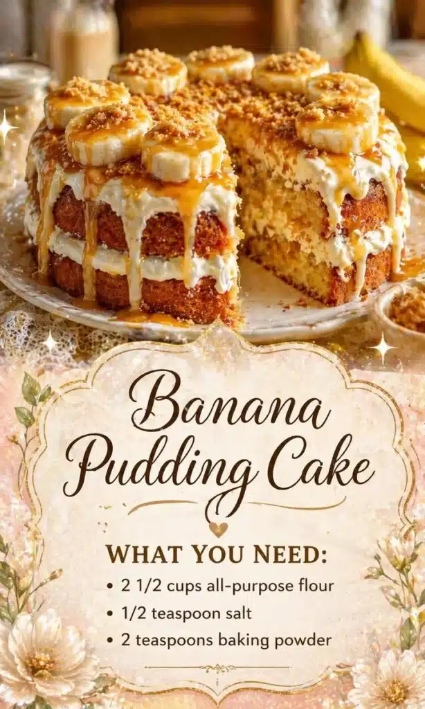 Delicious Banana Pudding Cake with creamy layers and banana slices