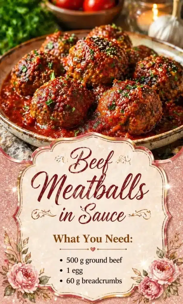 Delicious beef meatballs simmered in flavorful sauce