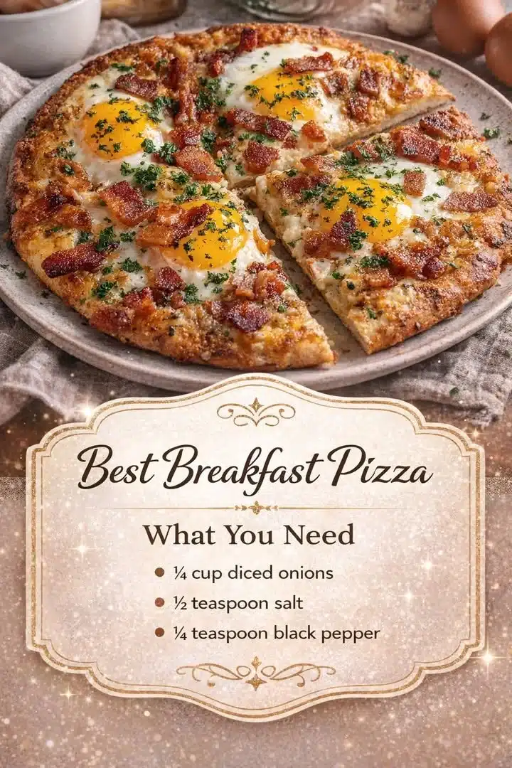 Delicious breakfast pizza topped with eggs, cheese, and fresh ingredients