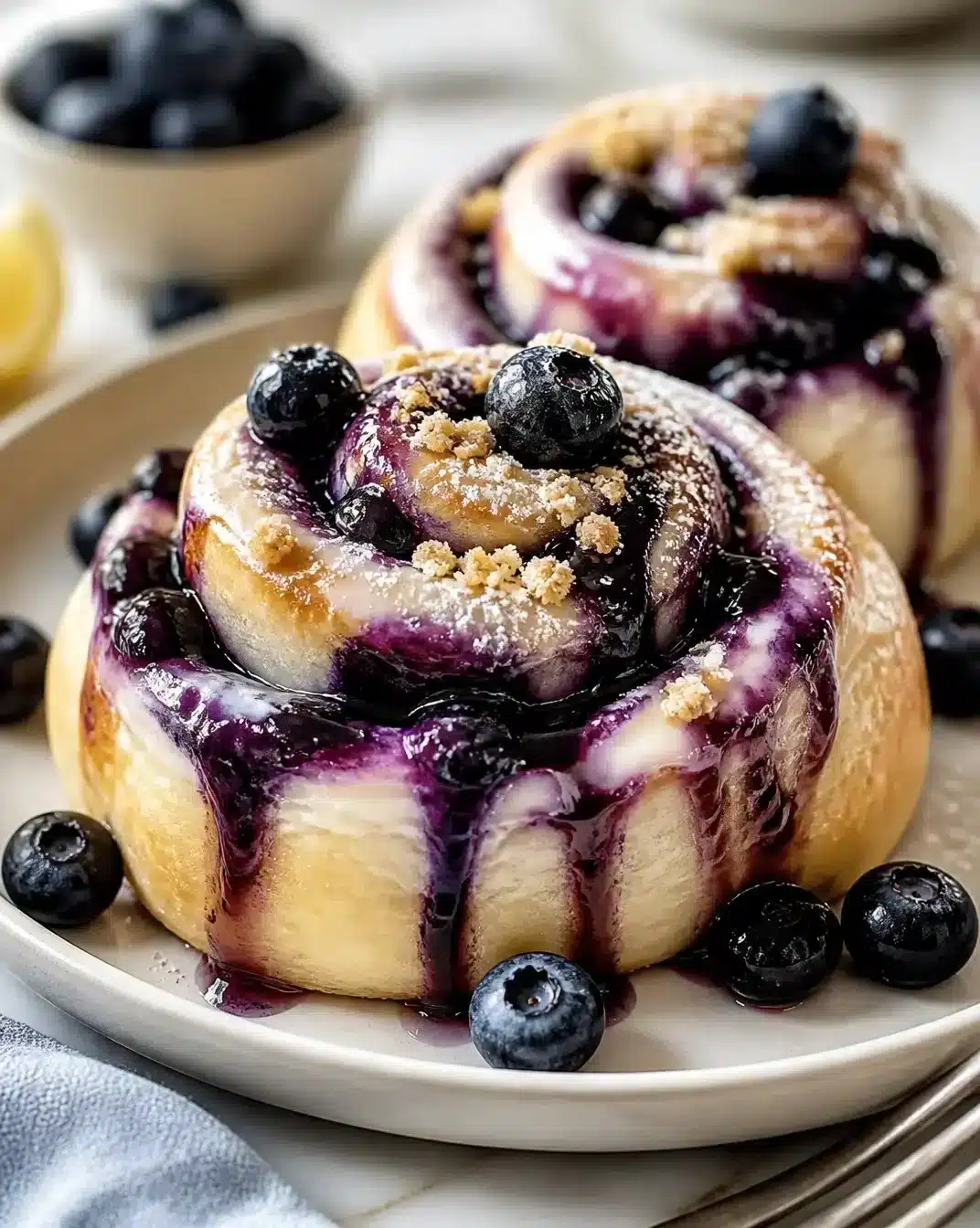 Delicious blueberry cheesecake roll-ups dessert ready to enjoy.