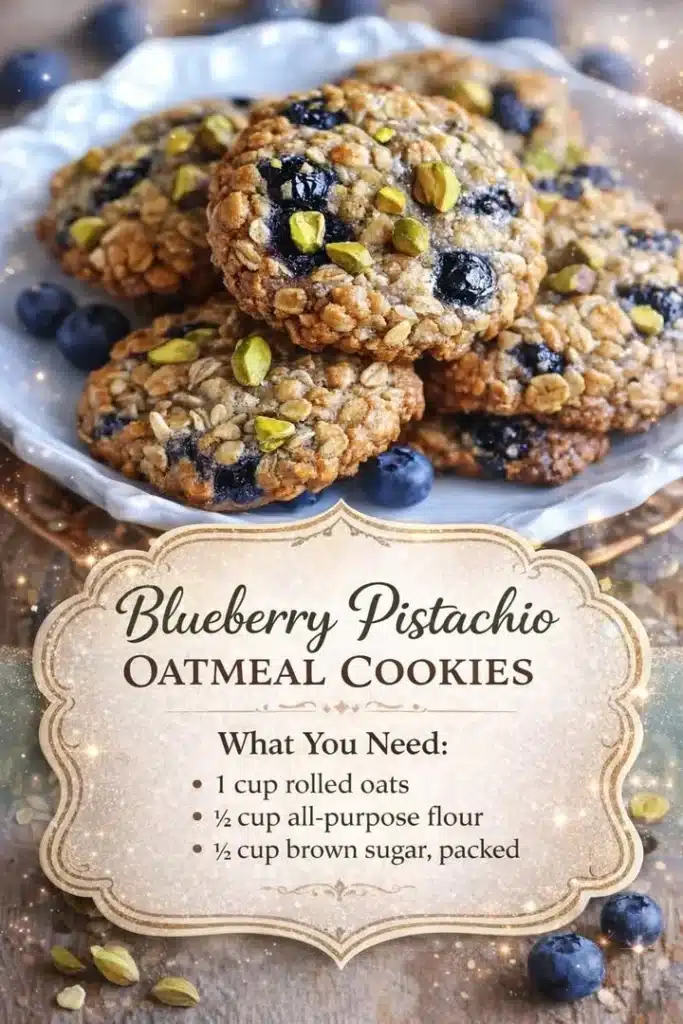 Blueberry Pistachio Oatmeal Cookies on a plate