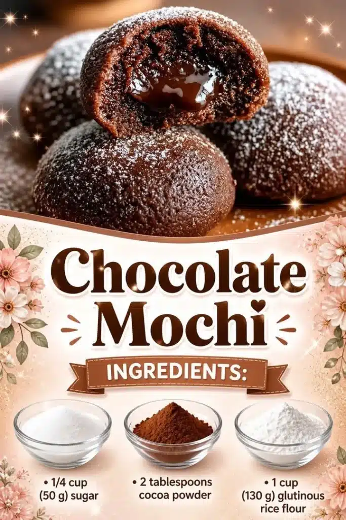 Delicious Chocolate Mochi dessert featuring a chewy rice cake filled with chocolate