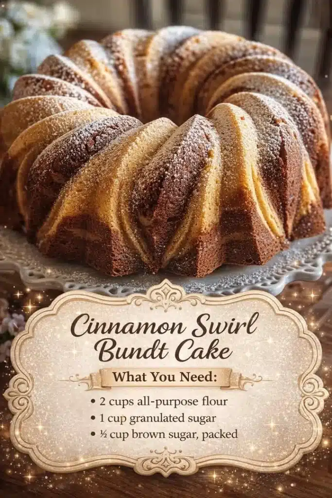Deliciously glazed Cinnamon Swirl Bundt Cake on a decorative plate.