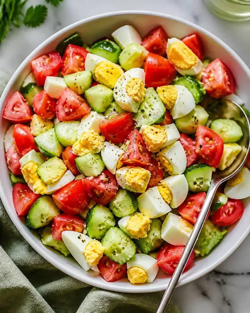 Delicious Cobb salad with chicken, bacon, eggs, and fresh vegetables