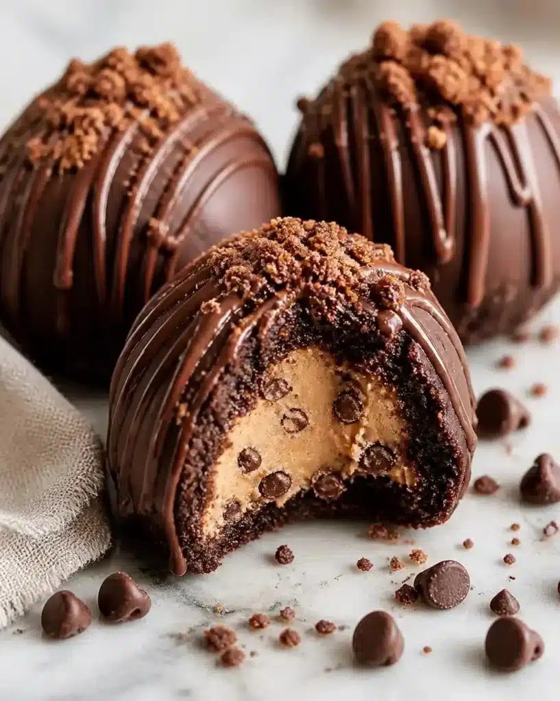 Delicious cookie dough-stuffed brownie bombs ready to be enjoyed