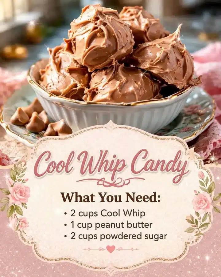 Homemade Cool Whip candy recipe with ingredients and finished confection.