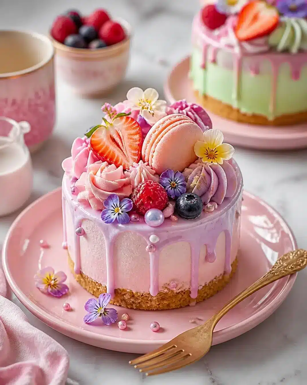 Delicious cotton candy cupcakes decorated with pastel frosting and sprinkles.