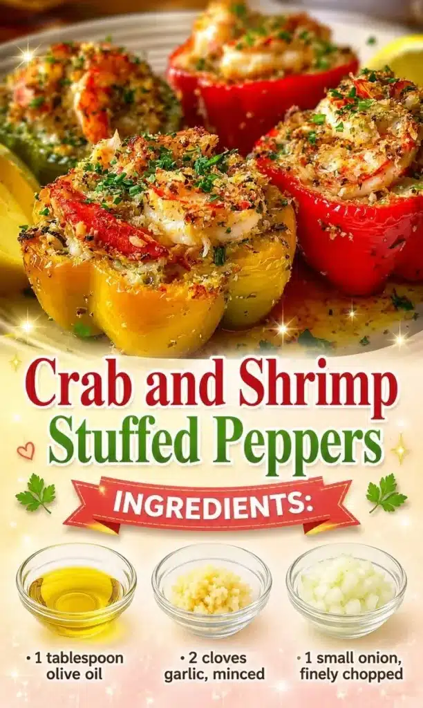Delicious crab and shrimp stuffed peppers served on a plate