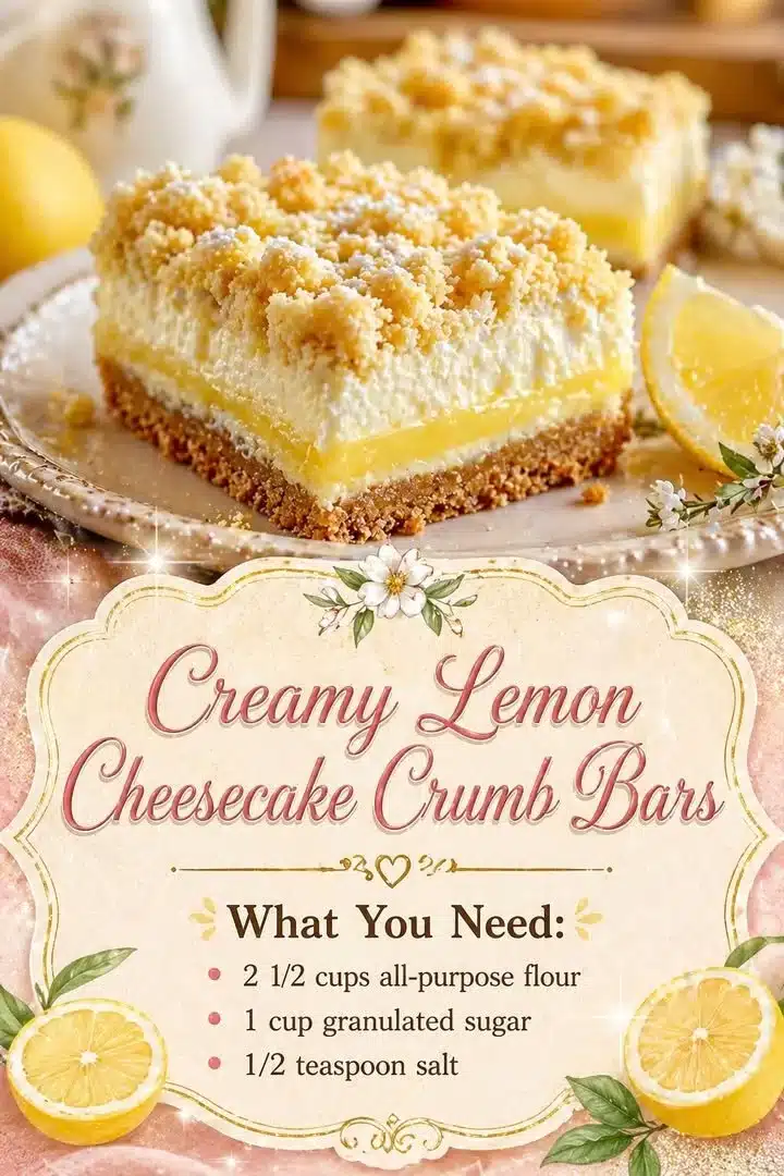Creamy Lemon Cheesecake Crumb Bars 1 Creamy lemon cheesecake crumb bars with a delicious crumb topping
