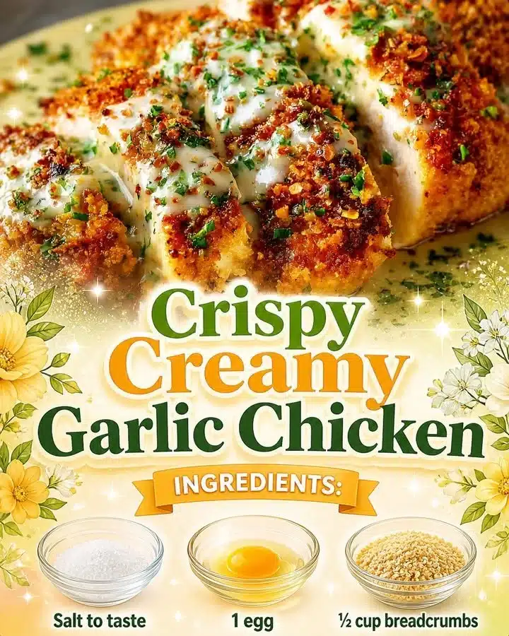 Crispy creamy garlic chicken served with herbs and veggies